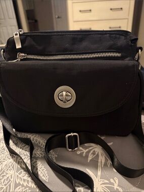 Baggallini Black Nylon Crossbody with Silver Hardware